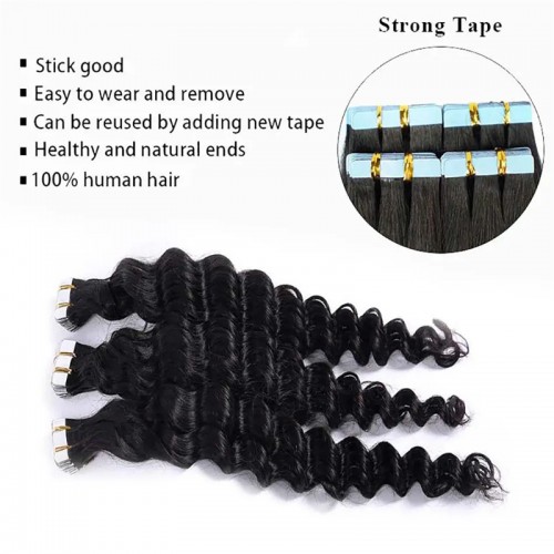 Human Hair Tape In Extensions Deep Wave（20pcs/set） | Human Hair Wig | Lace Front